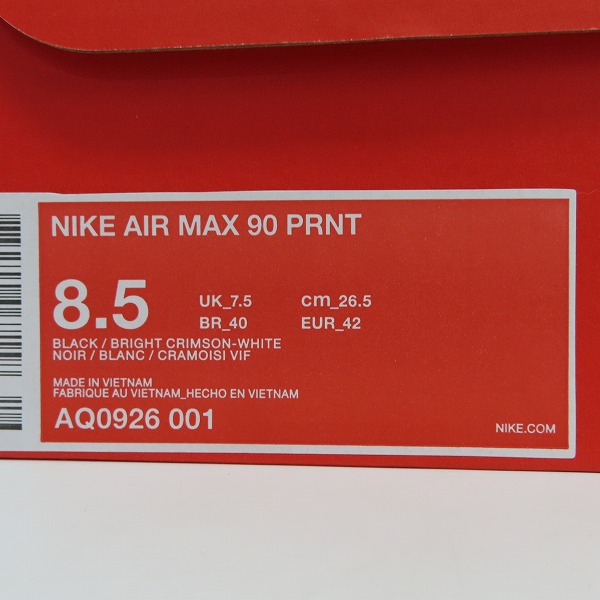 実際に弊社で買取させて頂いたNIKE×atmos/ナイキ×アトモス AIR MAX 90 PRNT エアマックス WE LOVE NIKE AQ0926-001 /26.5の画像 8枚目