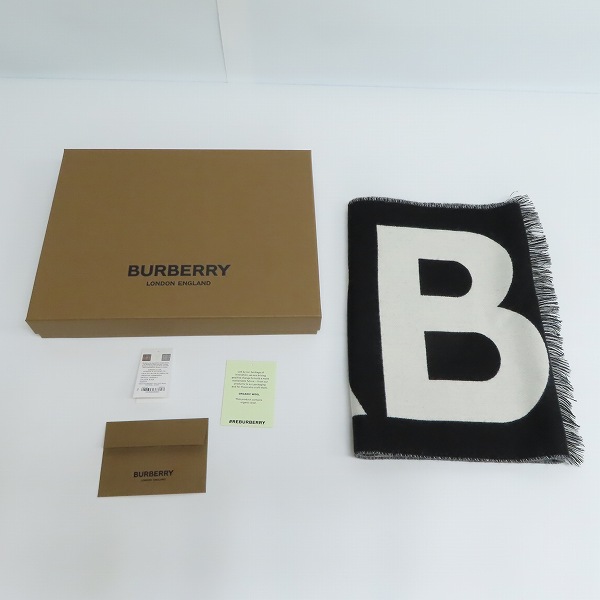 実際に弊社で買取させて頂いた【JPタグ】BURBERRY/バーバリー 21AW ロゴジャカード ウールマフラー/スカーフの画像 7枚目