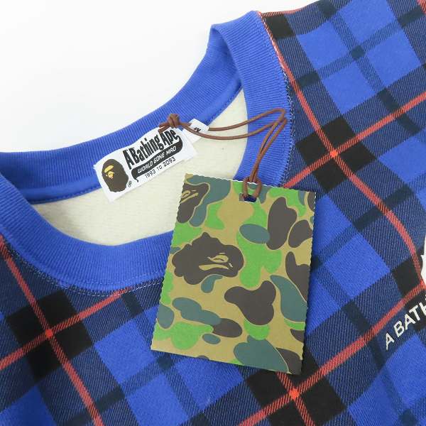 未使用】A BATHING APE/アベイシングエイプ チェック柄 クルーネック