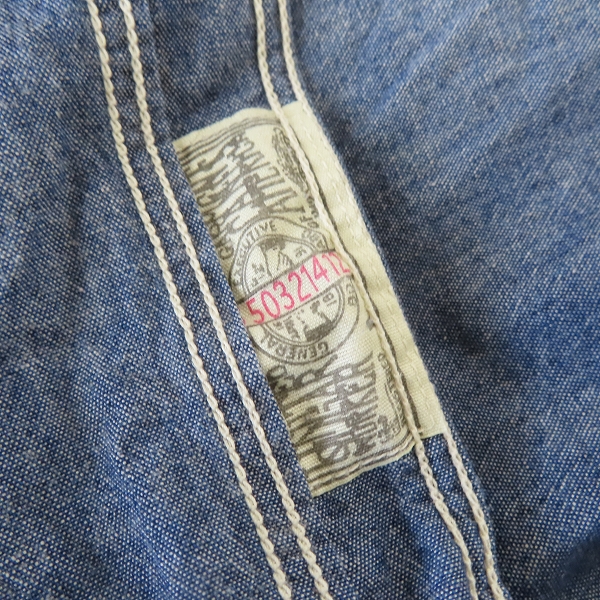 実際に弊社で買取させて頂いたSUGAR CANE/シュガーケーン FICTION ROMANCE 5oz CHAMBRAY WORK SHIRT STENCIL ワークシャツ SC37938/Sの画像 5枚目