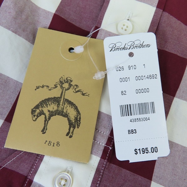実際に弊社で買取させて頂いた【未使用】BLACK FLEECE by Brooks Brothers/ブラックフリース ブルックスブラザーズ ボタンダウン チェックシャツ/BB3の画像 4枚目