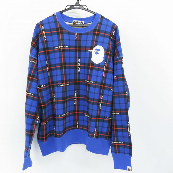未使用】A BATHING APE/アベイシングエイプ チェック柄 クルーネック