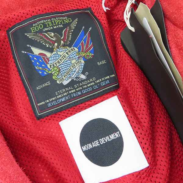 実際に弊社で買取させて頂いた【未使用】MOON AGE DEVILMENT×EGO TRIPPING/ムーンエイジデビルメント Cow Suede Hunting Jacket mjk-0214/46の画像 2枚目