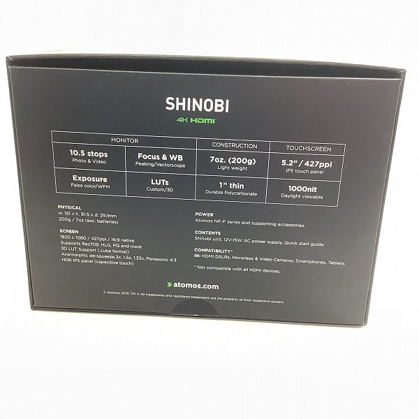 実際に弊社で買取させて頂いたATOMOS/アトモス ATOMSHBH01 SHINOBI 5.2インチ高輝度HDR対応 フィールドモニター 通電確認済みの画像 6枚目