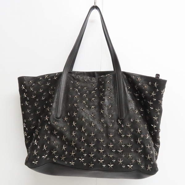 実際に弊社で買取させて頂いたJIMMY CHOO/ジミーチュウ スターエンボス グレイニーレザートートバッグ ブラック×カモフラ/迷彩の画像 1枚目