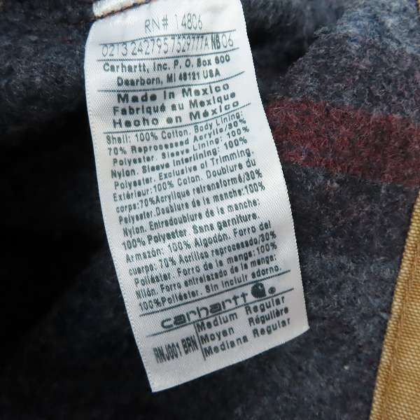 実際に弊社で買取させて頂いたCarhartt/カーハート 14806 メキシコ製 ダックジャケット Mの画像 3枚目