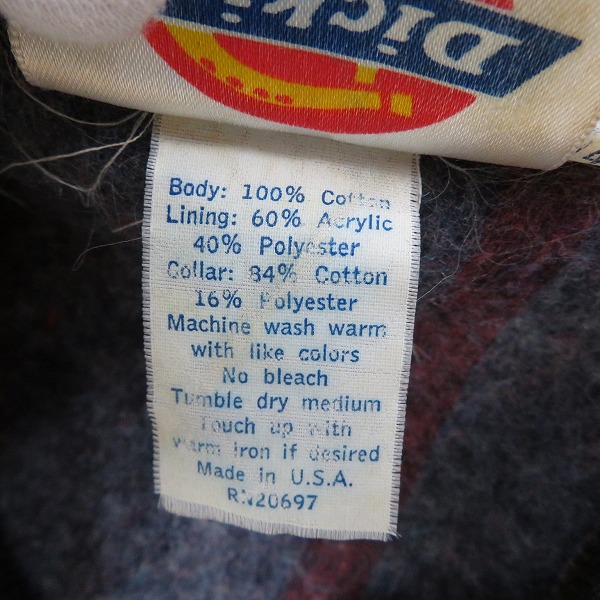 実際に弊社で買取させて頂いたDickies/ディッキーズ USA製 ダック ブランケット ラインドジャケット Size：38/40の画像 3枚目