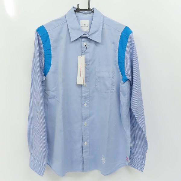 実際に弊社で買取させて頂いた【未使用】uniform experiment/ユニフォーム エクスペリメント 袖切替/ストライプ 長袖シャツ UE-112060/3