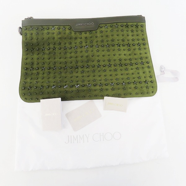 実際に弊社で買取させて頂いたJimmy Choo/ジミーチュウ スウェードレザー スタースタッズ クラッチバッグの画像 8枚目