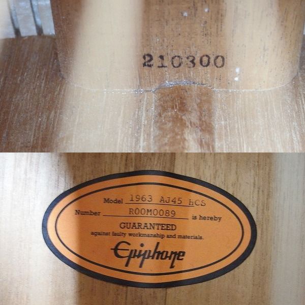 実際に弊社で買取させて頂いた★Epiphone/エピフォン 1963 AJ-45 HCS アコースティックギター/アコギ ソフトケース付の画像 4枚目