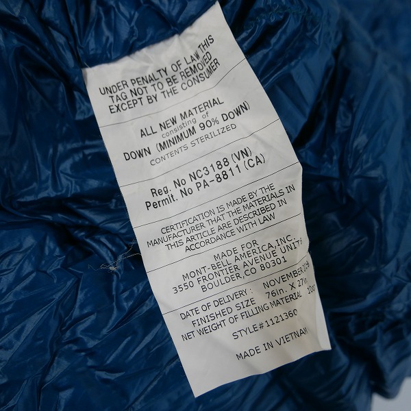 実際に弊社で買取させて頂いたmont bell/モンベル EX800/EXダウン マミー型シュラフ/寝袋 Down Hugger/ダウンハガー800 #3 1121360 L/ZIPの画像 5枚目