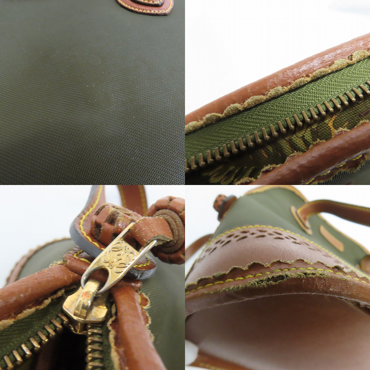 実際に弊社で買取させて頂いたLOEWE/ロエベ ヴィンテージ 内総柄 アナグラム キャンバス×レザー ショルダーバッグの画像 8枚目