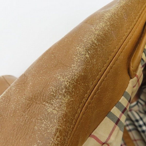 実際に弊社で買取させて頂いたBURBERRY BLUE LABEL/バーバリーブルーレーベル 牛革 裏地チェック柄 レザージャケット/Lの画像 5枚目