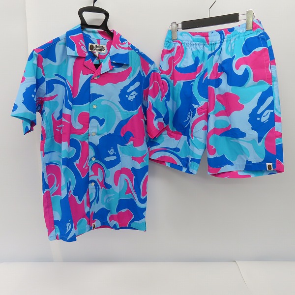 未使用】A BATHING APE/アベイシングエイプ 猿カモ 半袖 ボタンシャツ
