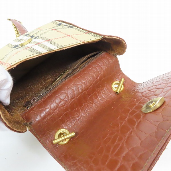 実際に弊社で買取させて頂いた【ジャンク】Burberrys/バーバリーズ オールド シャドーホース ノバチェック レザー チェーンショルダーバッグの画像 4枚目