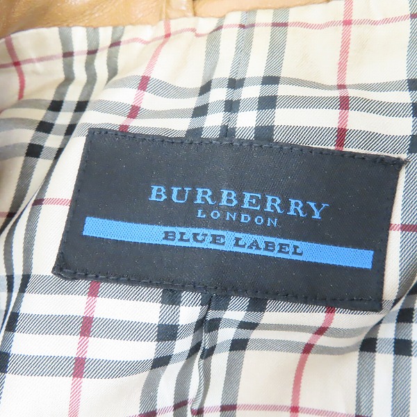 実際に弊社で買取させて頂いたBURBERRY BLUE LABEL/バーバリーブルーレーベル 牛革 裏地チェック柄 レザージャケット/Lの画像 2枚目