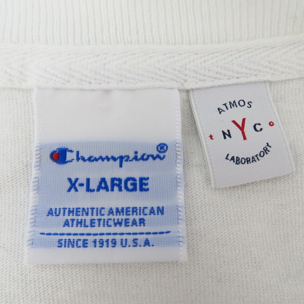 実際に弊社で買取させて頂いたChampion× ATMOS NYC LAB/チャンピオン×アトモスラボ ロゴ刺繡 半袖Tシャツ XLの画像 2枚目