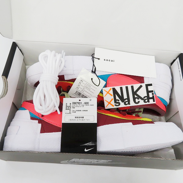 実際に弊社で買取させて頂いた【未使用】NIKE×SACAI×KAWS/ナイキ×サカイ×カウズ BLAZER LOW Team Red/ブレーザーロー チームレッド DM7901-600/28の画像 6枚目