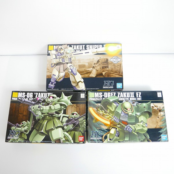 実際に弊社で買取させて頂いた【未組立】バンダイ HG  1/144 ザクI スナイパータイプ/量産型ザク/ザクII改/3点セット/ガンダム/ガンプラ