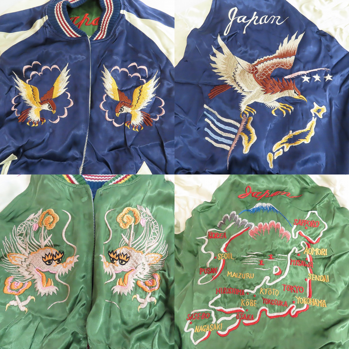 実際に弊社で買取させて頂いたTHE FLAT HEAD/フラットヘッド 龍/日本地図/鷹 リバーシブル スカジャン /XLの画像 5枚目