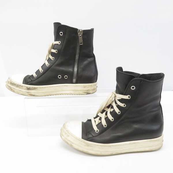 実際に弊社で買取させて頂いたRick Owens/リックオウエンス RAMONES/ラモーンズ サイドジップ レザー スニーカー/39の画像 3枚目