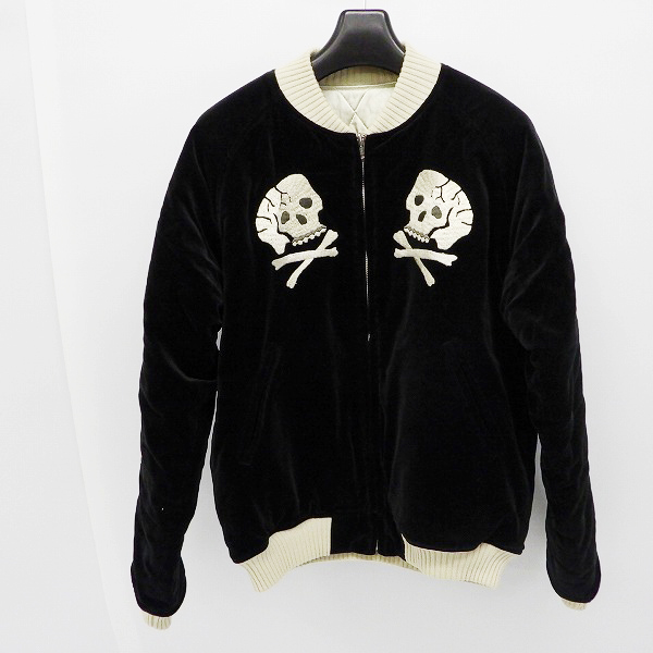 実際に弊社で買取させて頂いたTHE FLAT HEAD/フラットヘッド スカル 龍 刺繍 リバーシブル スカジャン/Lの画像 1枚目
