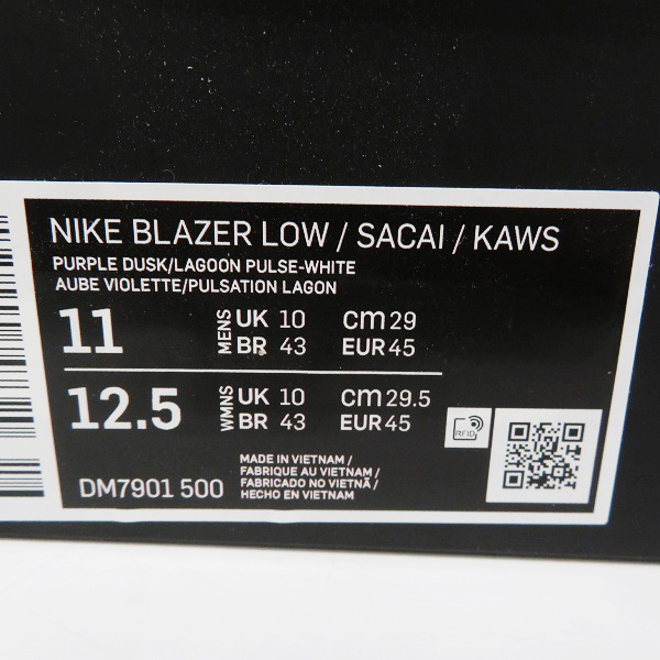 実際に弊社で買取させて頂いたNIKE×SACAI×KAWS/ナイキ×サカイ×カウズ BLAZER LOW/ブレーザーロー DM7901-500/29.0の画像 8枚目