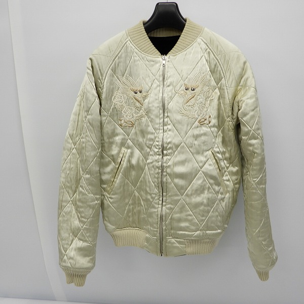 実際に弊社で買取させて頂いたTHE FLAT HEAD/フラットヘッド スカル 龍 刺繍 リバーシブル スカジャン/Lの画像 3枚目