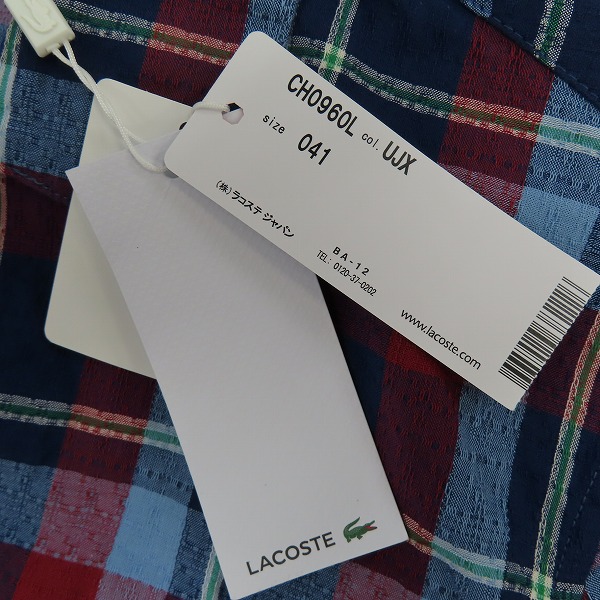 実際に弊社で買取させて頂いた【未使用】LACOSTE/ラコステ オープンネックチェックシャツ CH0960L M/Lの画像 5枚目