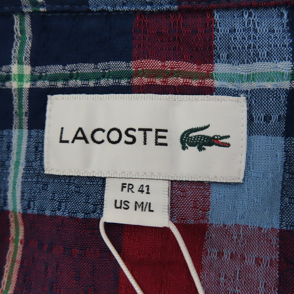 実際に弊社で買取させて頂いた【未使用】LACOSTE/ラコステ オープンネックチェックシャツ CH0960L M/Lの画像 2枚目