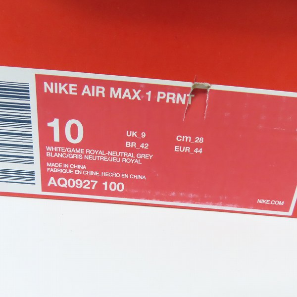 実際に弊社で買取させて頂いたNIKE×atmos/ナイキ×アトモス AIR MAX 1 PRNT/エアマックス 1 プリント AQ0927-100/28.0の画像 9枚目