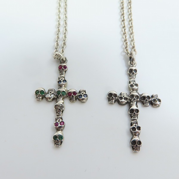 実際に弊社で買取させて頂いたGARNI/ガルニ ストーン SV スカル クロス ペンダント/ネックレスチェーン シルバー/2点セットの画像 1枚目