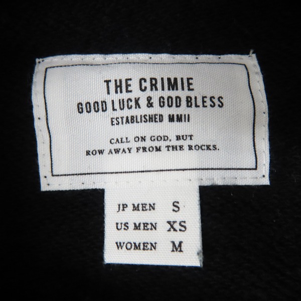 実際に弊社で買取させて頂いたCRIMIE/クライミー SWEAT ZIP PARKA THE LIFE/ジップアップパーカー ブラック C1K1-SW14/Sの画像 2枚目