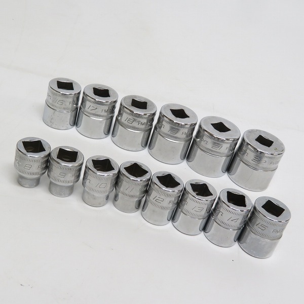 実際に弊社で買取させて頂いたSnap-on/スナップオン 3/8インチ ソケット シャロー 12角 FM8/9/10/11/12/13/14/15/16/17/18/19/21/22 14点セット