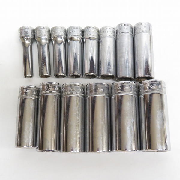実際に弊社で買取させて頂いたSnap-on/スナップオン 3/8SQ ディープソケット SFSM8/9/10/11/12/13/14/15/16/17/18/19/21/22 14点セット