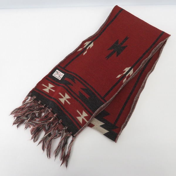 実際に弊社で買取させて頂いたTHE FLAT HEAD/フラットヘッド ネイティブ柄 フリンジ マフラー レッド