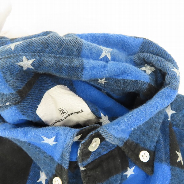 実際に弊社で買取させて頂いたuniform experiment/ユニフォームエクスペリメント スターチェック柄 長袖コットンシャツUE-101039/2の画像 4枚目