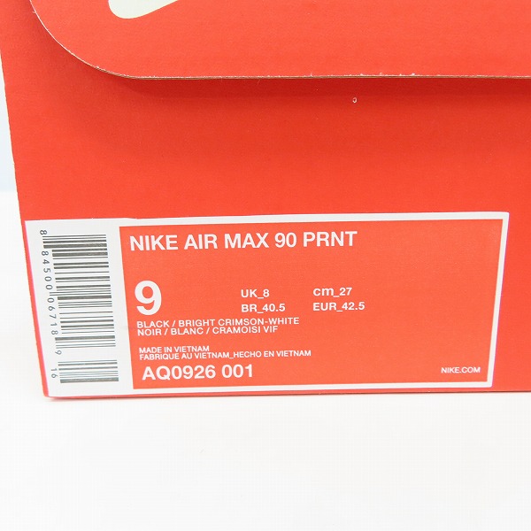 実際に弊社で買取させて頂いたNIKE×atmos/ナイキ×アトモス AIR MAX 90 PRNT WE LOVE NIKE AQ0926-001/27.0の画像 8枚目