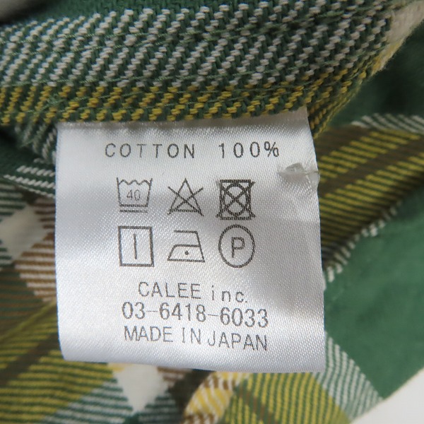 実際に弊社で買取させて頂いたCALEE/キャリー コットン チェックシャツ グリーン×イエロー/Lの画像 3枚目