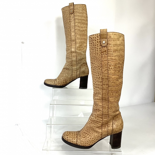 実際に弊社で買取させて頂いたEMPORIO ARMANI/エンポリオアルマーニ クロコ 型押し レザー ロングブーツ XED 918 747/38の画像 3枚目
