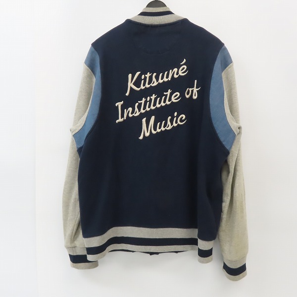 実際に弊社で買取させて頂いたMAISON KITSUNE/メゾンキツネ バック刺繍ブルゾン スタジャン ネイビー×グレー KML-1551-B/Lの画像 1枚目