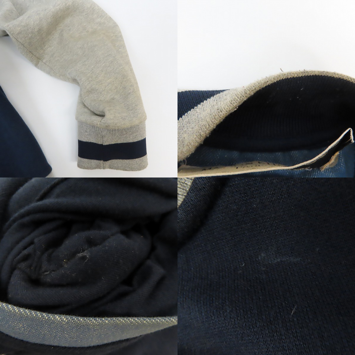 実際に弊社で買取させて頂いたMAISON KITSUNE/メゾンキツネ バック刺繍ブルゾン スタジャン ネイビー×グレー KML-1551-B/Lの画像 8枚目