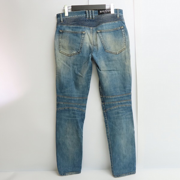 実際に弊社で買取させて頂いた【JPタグ】BALMAIN/バルマン 蛇腹バイカーデニムパンツ S7H9551TO14E/28の画像 1枚目