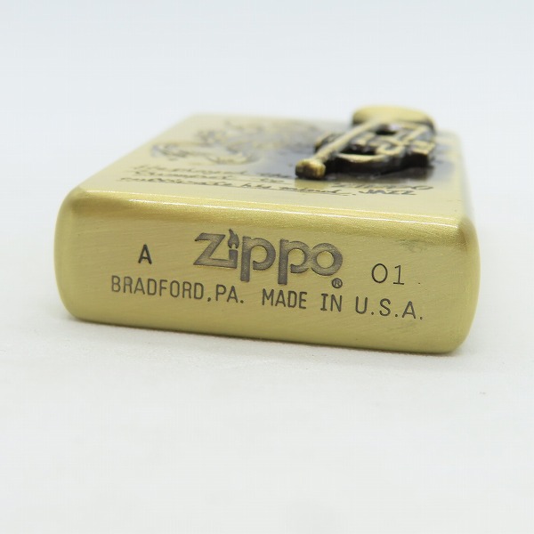 実際に弊社で買取させて頂いたZIPPO/ジッポー レギュラー 真鍮 立体/彫刻デザイン JAZZ トランペット 01年製の画像 3枚目