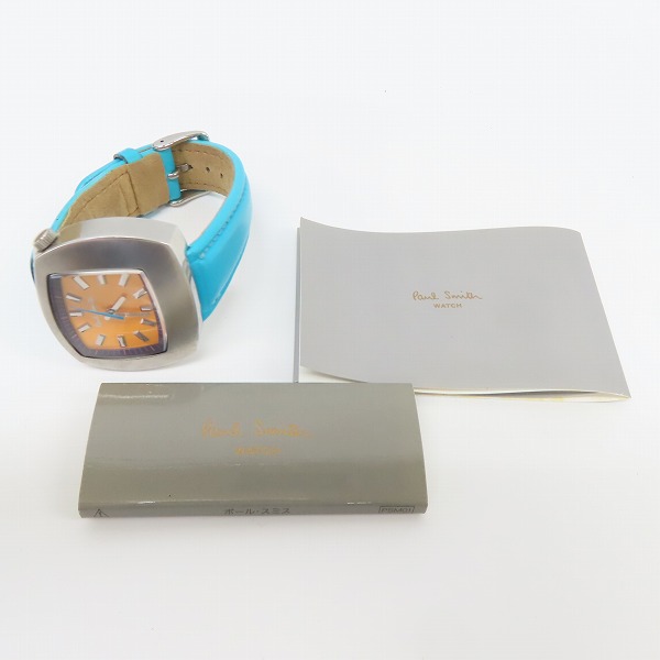 実際に弊社で買取させて頂いたPaul Smith/ポールスミス AUTOMATATIC 自動巻き スクエア文字盤 アナログ腕時計 ブルー/6628-664639の画像 7枚目