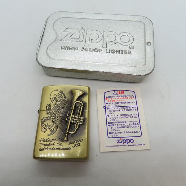 実際に弊社で買取させて頂いたZIPPO/ジッポー レギュラー 真鍮 立体/彫刻デザイン JAZZ トランペット 01年製の画像 6枚目