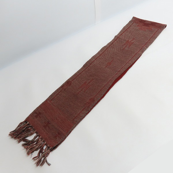 実際に弊社で買取させて頂いたTHE FLAT HEAD/フラットヘッド ネイティブ柄 フリンジ マフラー レッドの画像 3枚目