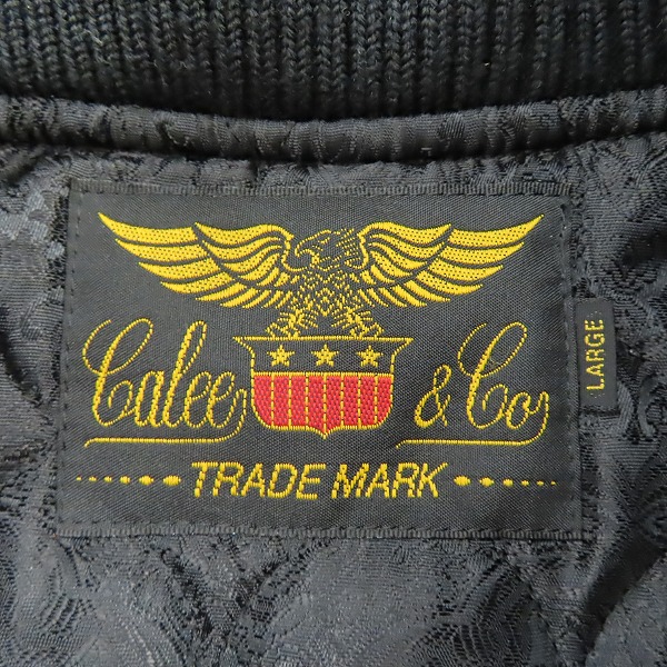 実際に弊社で買取させて頂いたCALEE/キャリー SUPPLTY スタジャン レザー 袖切り替え ブラック/L の画像 2枚目