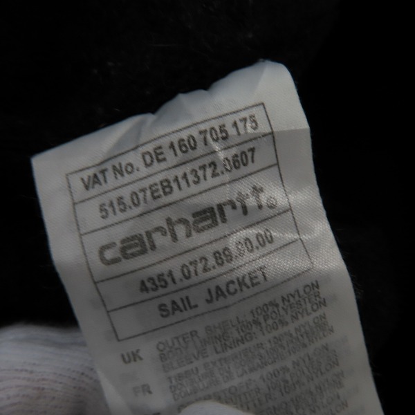 実際に弊社で買取させて頂いた【難有り】carhartt/カーハート SAIL JACKET セイルジャケット/ブルゾン ブラック /Lの画像 4枚目