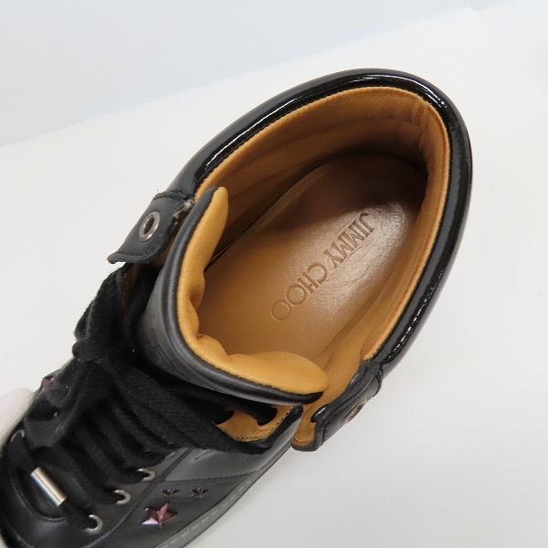 実際に弊社で買取させて頂いたJIMMY CHOO/ジミーチュウ スタースタッズ ハイカットスニーカー ブラック/45の画像 4枚目